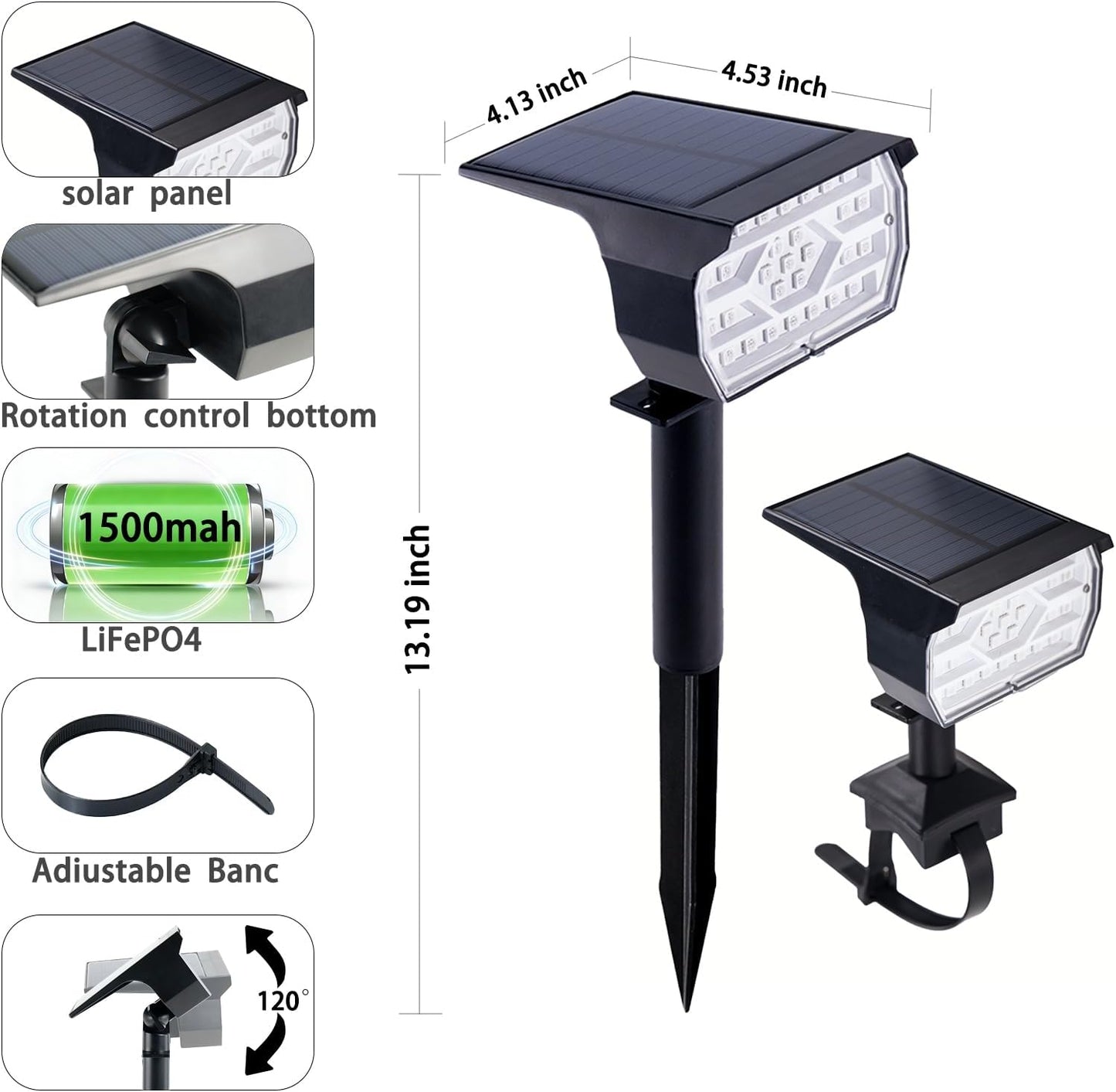 Sublume Solar Color Changing RGB Spot Lights Outdoor, 2 Pack Outdoor Solar Lights, 2-in-1 Stake & Strap Mounted, IP65 Waterproof, Solar Landscape Powered Lights Garden Pathway