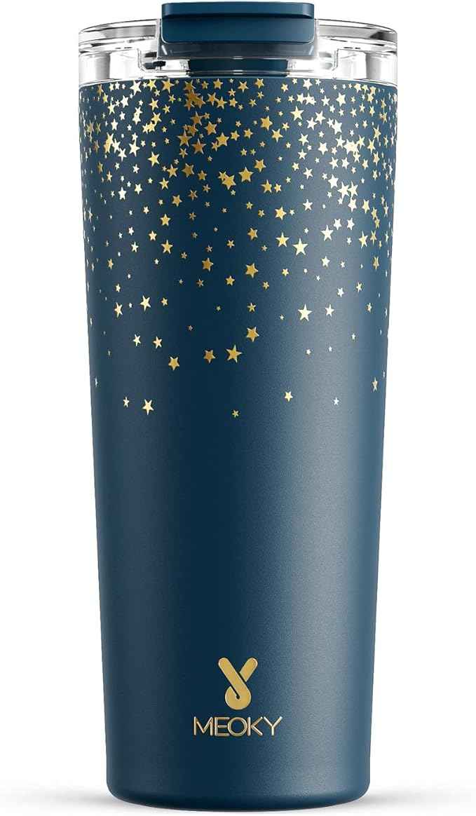 Meoky 24 oz Travel Coffee Mug with Leak-proof Lid, Stainless Steel Insulated Coffee Tumbler, Keeps Hot for 8 Hours or Cold for 24 Hours, Fits in Car Cup Holder (Midnight Galaxy)