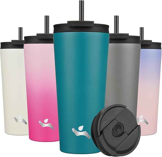 Konokyo 22 OZ Insulated Tumbler with Lid and 2 Straws Stainless Steel Water Bottle Vacuum Travel Mug Coffee Cup,Blue