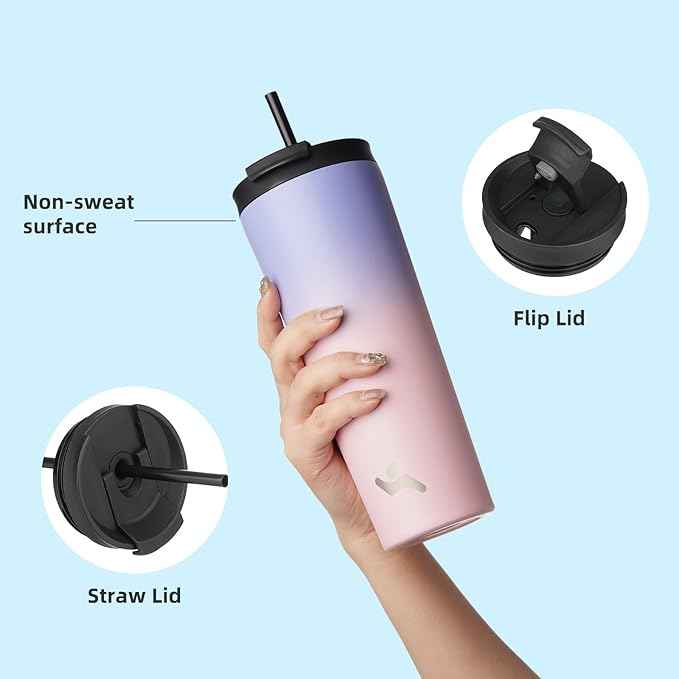 Konokyo 26 OZ Insulated Tumbler with Lid and 2 Straws Stainless Steel Water Bottle Vacuum Travel Mug Coffee Cup,Pastel Sunset
