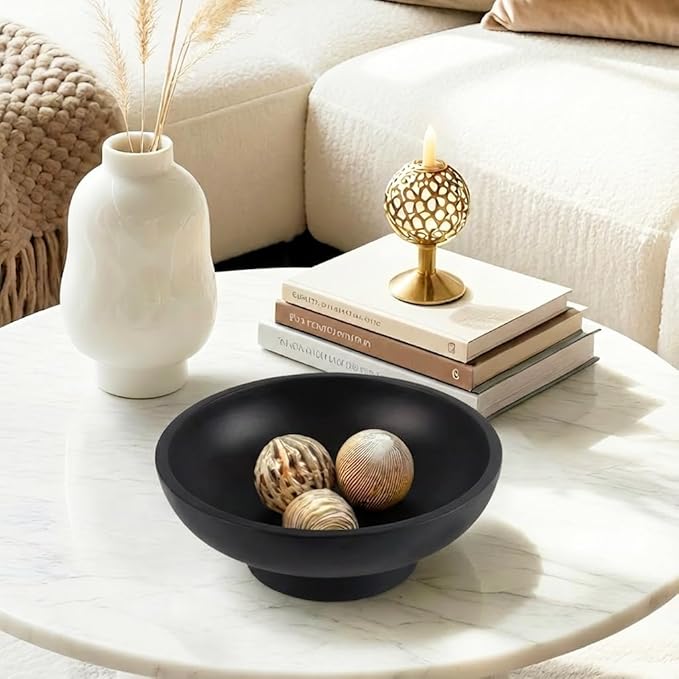 Catch All Decorative Fruit Bowl with Pedestal —Key, Purse & Trinket Holder | Entryway Table, Kitchen Counter, Coffee Console Decor | Modern Minimalist,Black