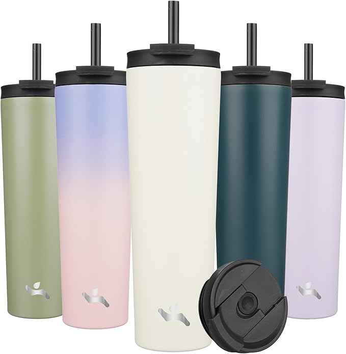 Konokyo 34 OZ Insulated Tumbler with Lid and 2 Straws Stainless Steel Water Bottle Vacuum Travel Mug Coffee Cup,Angel White