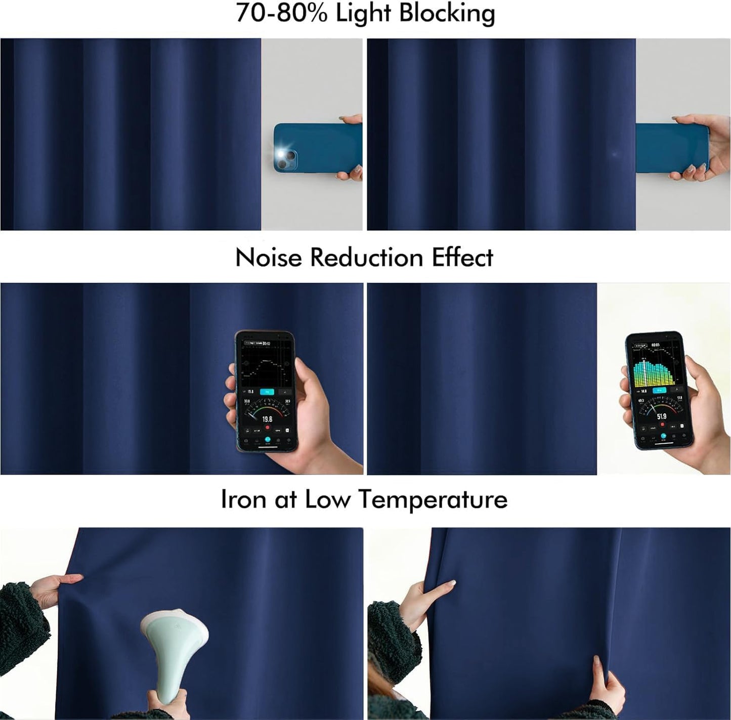 MIULEE Navy Blue Back Tab Blackout Curtains 108 Inch Long 2 Panels Set for Bedroom, Rod Pocket/Pinch Pleat Extra Long Thermal Insulated Living Room Darkening Pleated Light Blocking Drapes
