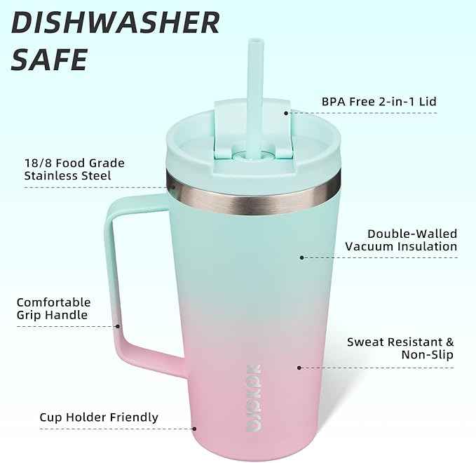 BJPKPK Insulated Tumbler with Handle, 18oz Insulated Tumblers with Lid and Straw, Stainless Steel Metal Water Bottles, Coffee Travel Mugs, Cups, Marshmallow