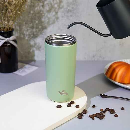 Konokyo Tumbler with Lid, 12 oz Travel Coffee Mug Double Wall Vacuum Stainless Steel Thermal Metal Cup Insulated Water Bottle,Soft Green