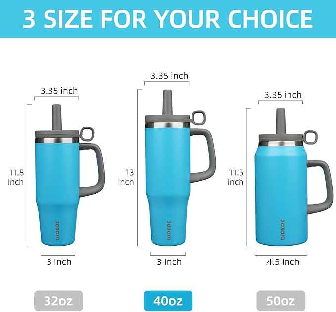 BJPKPK Insualted Tumblers with Handle and Straw 40oz Stianless Steel Travel Coffee Mug Thermal Cups with Lid,Reef Blue