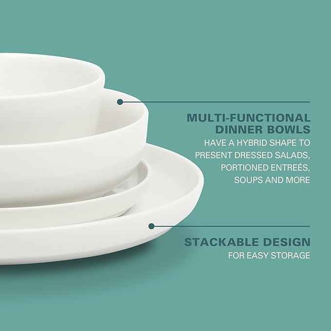 Gibson Home Oslo Dinnerware Set for 4, 16-Piece White Porcelain Plates and Bowls — Ceramic Dish Set | Microwave & Dishwasher Safe