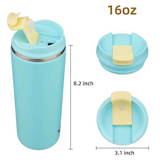Konokyo Tumbler with Lid, 16 oz Travel Coffee Mug Double Wall Vacuum Stainless Steel Thermal Metal Cup Insulated Water Bottle,Ice Blue
