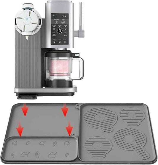 Compatible with Ninja Swril Creami Series 300/500/700 models - 25“ x 15” countertop mat, silicone coffee mat with drainage groove, thickened design to reduce vibration noise and wear (gray, large)