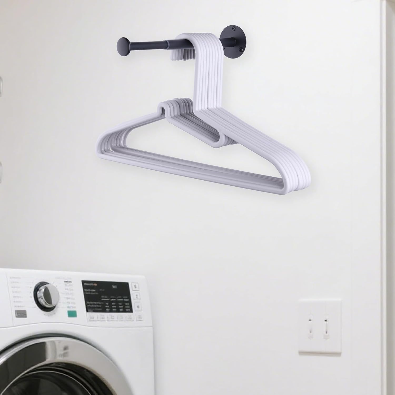4 Pack Retractable Hanger Holder for Laundry Room, Wall Mount Organizer Rack for Lightweight Clothes, Space Saving Laundry Hook Rod, Keep Empty Hangers Handy, Black - Lumora Casa