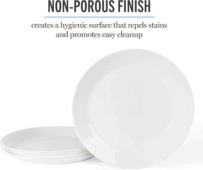 Martha Stewart Opalton Dinner Plates 6-Piece 10-Inch Plate Set – Chip and Break Resistant Opal Glass Plates - White