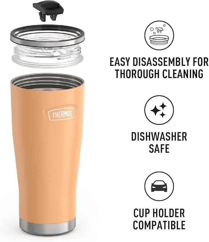 THERMOS ICON SERIES, Stainless Steel Tumbler with Slide Lock, 24 Ounce, Melon