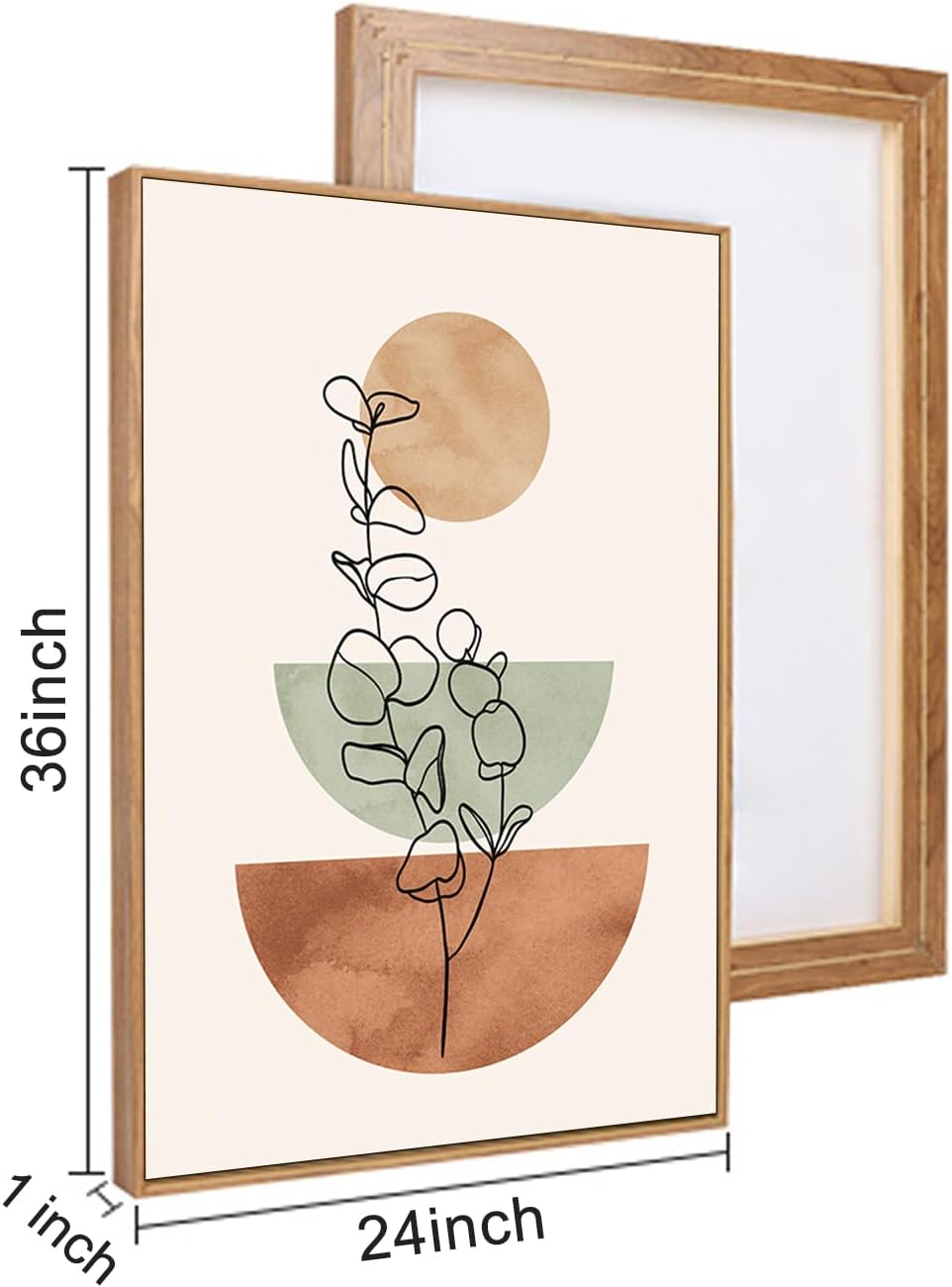 Boho Terracotta Green Framed Canvas Wall Art Set, Abstract Plant Wall Decor, Mid Century Modern Geometric Wall Painting, Neutral Abstract Art Print to Living Room, Bedroom, Office 36"x24"x3
