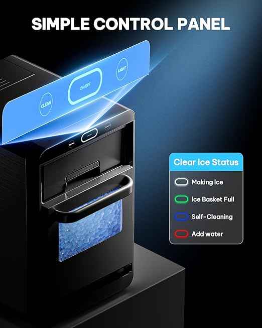 Silonn Nugget Ice Maker Countertop - 44lbs/24h Crushed/Pebble Ice Machine, Front Pull-Out Water Tank & Removable Basket, Stainless Steel Finish for Home Kitchen