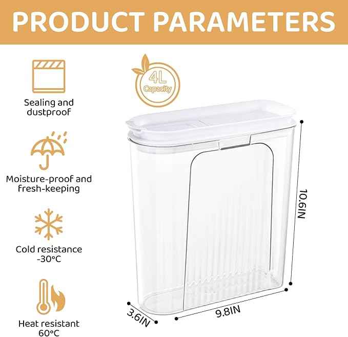 Cereal Container and Rice Storage Dispenser-Airtight Food Storage Organizers BPA-free Plastic Kitchen Pantry Storage Containers food-grade PET material Suitable for rice, grains (4L(2PC))