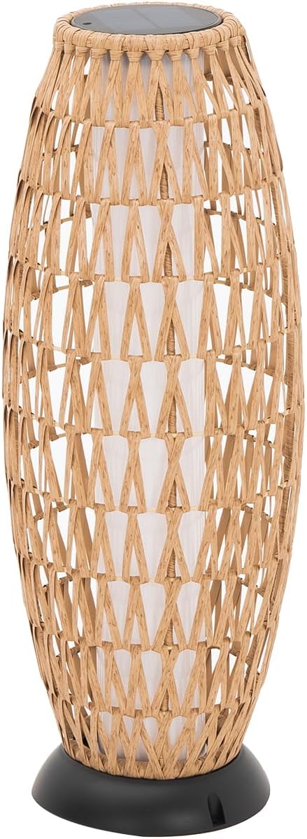 Large Patio Solar Powered Lantern for Garden Outdoor Decorative Floor Lamp Water-Resistant Wicker Lights for Deck Backyard