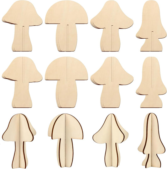 COCHIE DIY 3D Mushroom Spring Wood Crafts to Paint for Kids Adults, Paintable Unfinished Wooden Slices for Craft, Mushrooms Cutouts Ornaments for Painting Decorations (24 PCS)