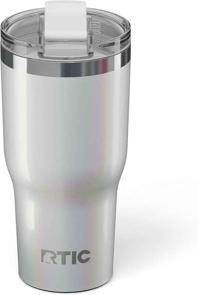 RTIC 30oz Essential Tumbler with Lid, Ceramic Lined, Insulated, Stainless Steel, Metal, Double Wall Vacuum-Insulation, Travel Cup for Iced Coffee, Tea, Hot and Cold Drink, Cool Grey Glitter