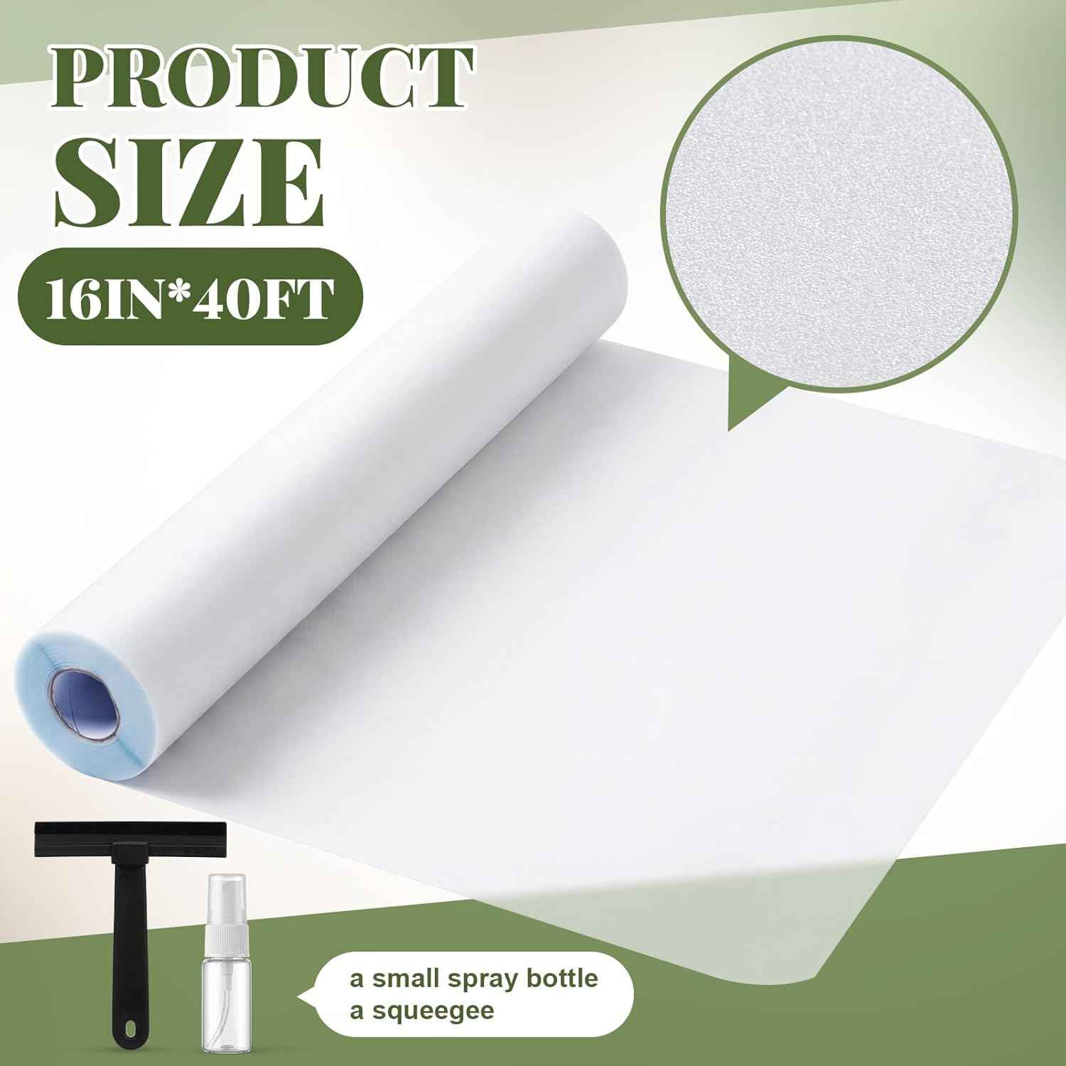 16 in x 40 ft Frosted Window Privacy Film Heat Control UV Blocking with Tools, Static Cling Non-Adhesive Reusable, 2 Way Frosting Privacy Film for Glass Windows for Bathroom Home Office