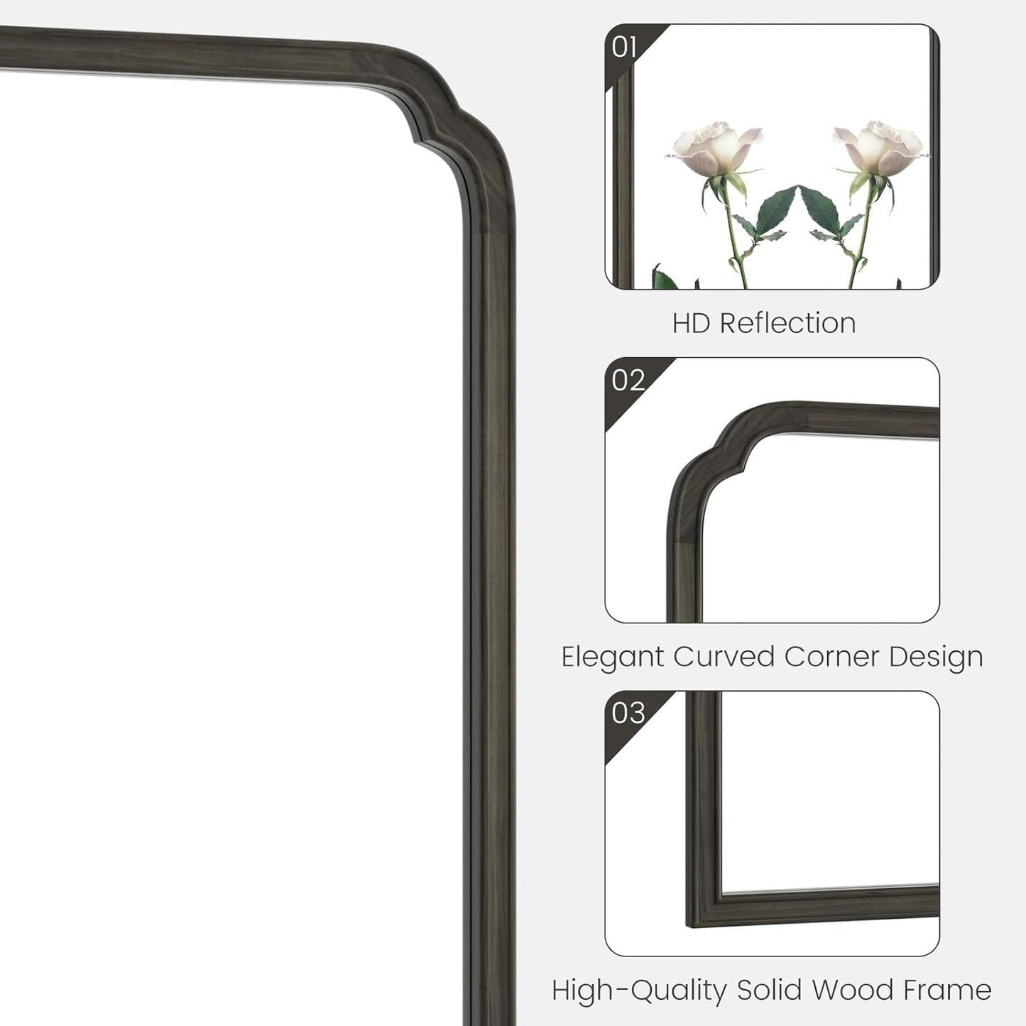 WallBeyond Wooden Framed Wall Mirror, Natural Wood Bathroom Vanity Mirror for Entryway, Living Room or Bedroom Home Decor Vertical or Horizontal Hanging [24" x 36" Black]