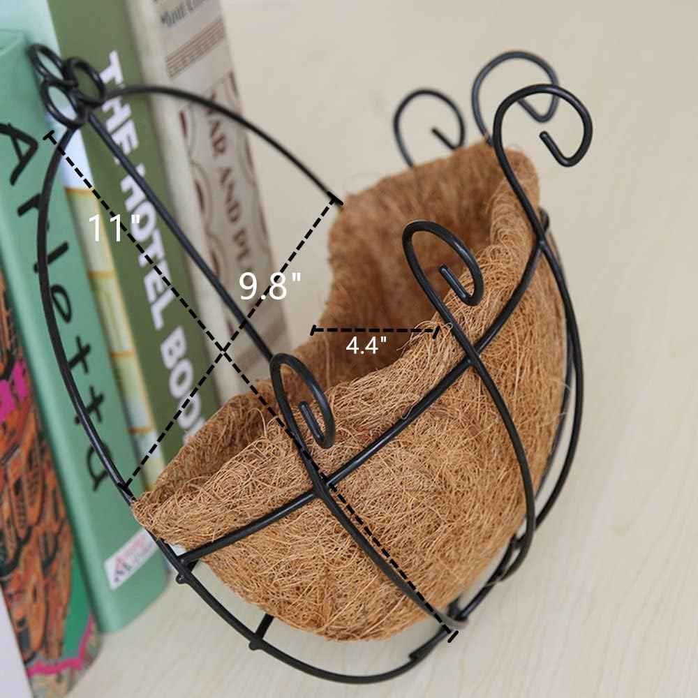 Metal Half Round Wall Planter with Coco Liner, 2-Pack, Hanging Basket for Outdoor Plants, Wall Pot Plants Holder, Fence Hanging Planters Outdoor, Balcony and Porch Decor (10" x 2 Pack)
