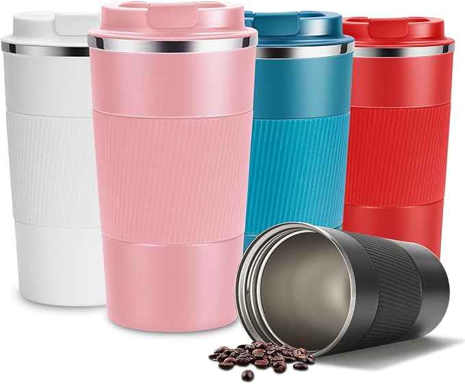 YINJAM 17oz Travel Coffee Mug Insulated Coffee Cups to Go with Leakproof Lid Vacuum Stainless Steel Double Walled Thermal Car Coffee Tumbler for Hot Cold Ice Tea Drinks Reusable (Pink, 17oz)