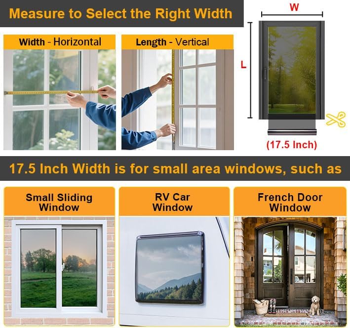 Window Privacy Film One Way Daytime Privacy Static Cling Sun Blocking Anti UV Reflective Window Tint for Home and Office, Tinted Black, 17.5 inch X 78.7 inch