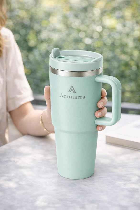 40oz Stainless Steel Vacuum Insulated Tumbler with Handle and Straw, Large Capacity Insulated Cup (Lime Green)
