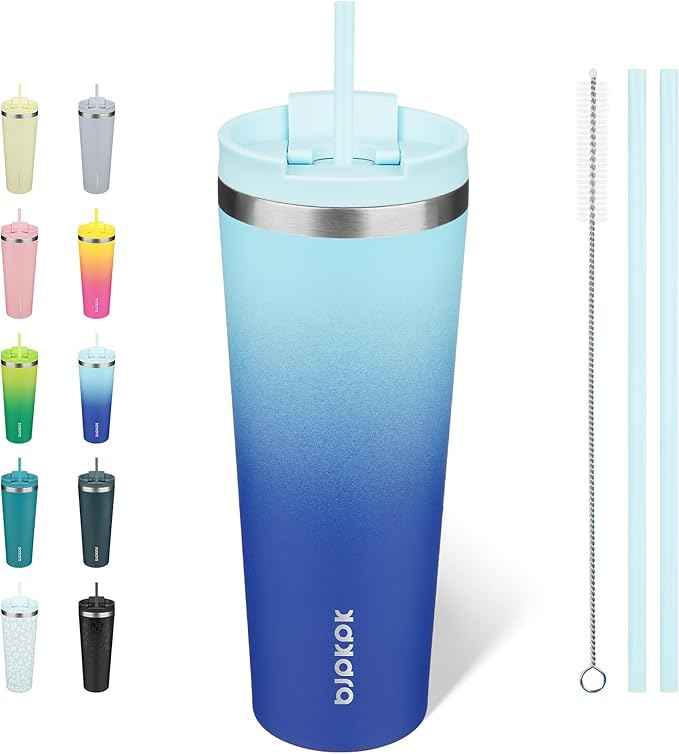 BJPKPK 26oz Insulated Tumbler With lid And Straw Stainless Steel Tumblers Travel Coffee Mug Reusable Thermal Cup,Sky