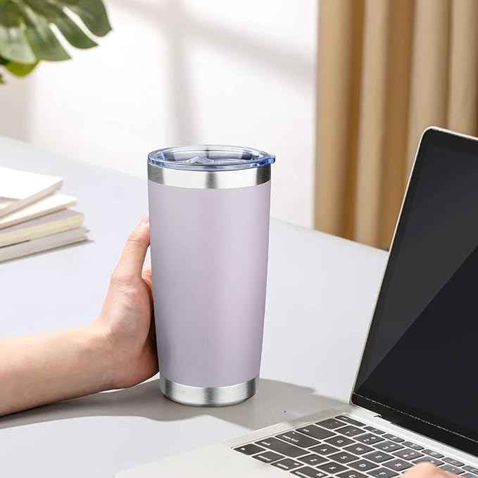20oz Tumbler with Lid Double Wall Vacuum Insulated Travel Coffee Mug Stainless Steel Thermal Cup Powder Coated Sturdy Coffee Tumbler Bulk for Hot and Cold Beverage (Purple,6)