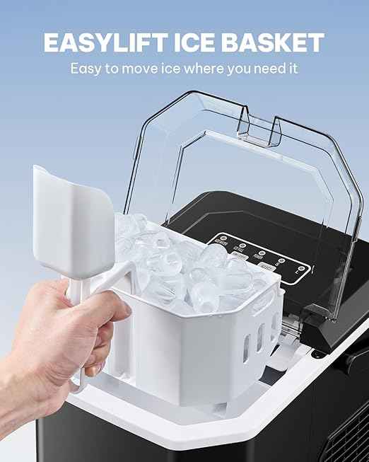 Silonn Countertop Ice Maker, Portable Bullet Ice Machine with Handle, 26 lbs/Day, 9 Ice Cubes in 6 Minutes, Self-Cleaning, Includes Basket & Scoop, for Home Kitchen Camping RV