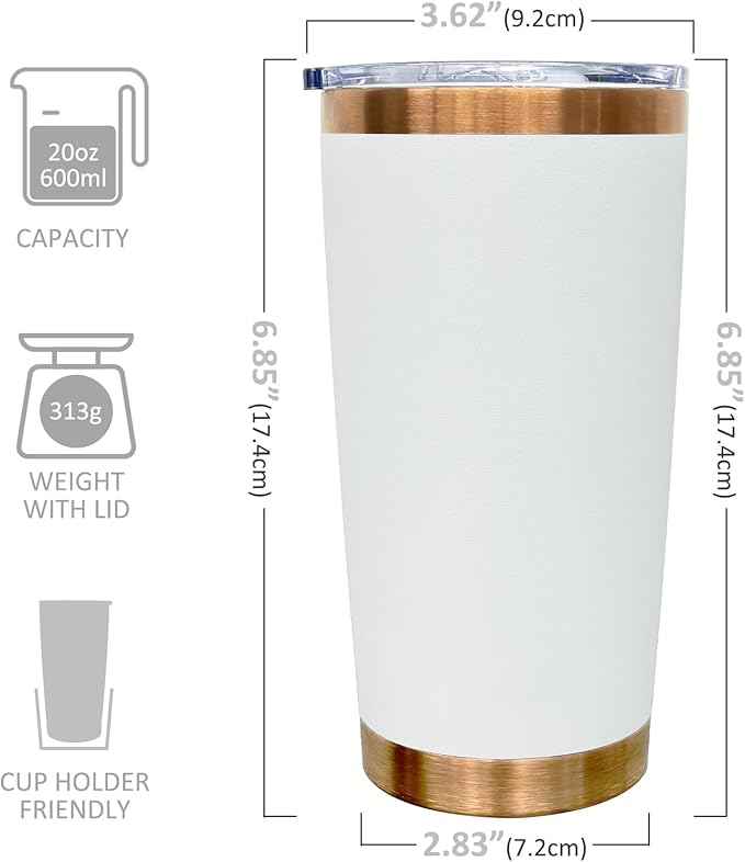 20 oz Tumblers Stainless Steel Tumbler with Lid and Straw Insulated Copper Coffee Mug for Laser Graving 25oz Powder Coated Cup(White,12 pack)