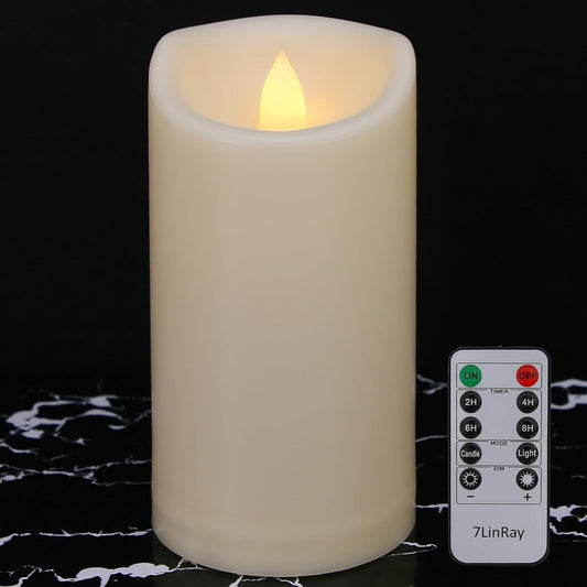 Outdoor Waterproof Flameless Candles with Remote and Timers, 1000 Hours Long Battery Operated LED Pillar Candles, Electric Fake Candles, Ivory Plastic, D3 X H7, 1 Pack