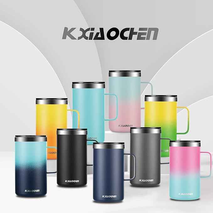 KXIAOCHEN 20oz Insulated Coffee Mug with Lid, Stainless Steel Coffee Cup, Double Wall Vacuum Coffee Tumbler with Handle, Premium Thermal Travel Coffee Mug (Green+navy)