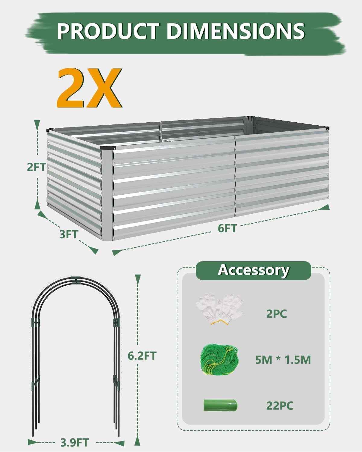Raised Garden Bed with Arch Trellis for Climbing Plants,Galvanized Raised Garden Bed, Planter Boxes Outdoor for Vegetables Flowers Herb,269 Gallon Capacity Silver