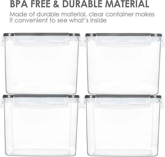 Vtopmart Food Storage Containers 3.3 quart / 3.6L, 4 Pieces BPA Free Plastic Airtight Canister for Flour, Sugar, Baking Supplies, with 4 Measuring Cups and 24 Labels,Black