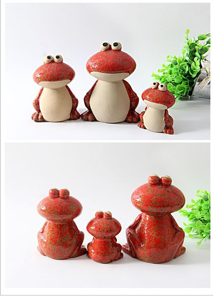 Frog Garden Decor Set of 3,Funny Cute Ceramic Frog Garden Statues Yard Decoration Outdoor Holiday Decorations,Ideal Ornament for Outside Pond Pool Patio Front Porch Backyard (Red)