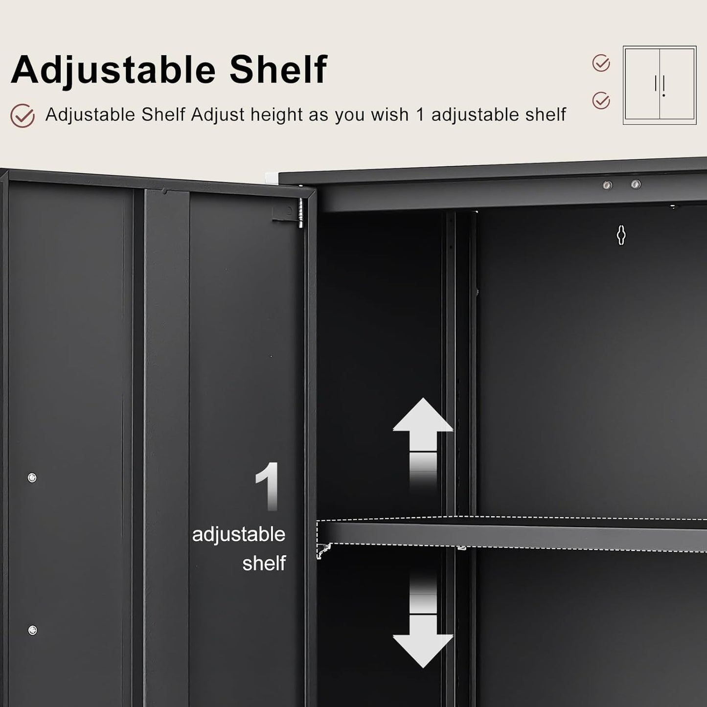 Metal Wall Cabinet,Garage Wall Cabinetwith Handle,Lockable Storage Cabinets Wall Mounted with 2 Doors,Locking Cabinet with Shelves for Basement,Living Home,Black