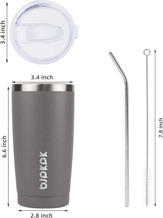 BJPKPK 20 oz Insulated Tumbler With Lid And Straw Stainless Steel Tumblers Coffee Mug Thermal Cup For Women And Men,Gray