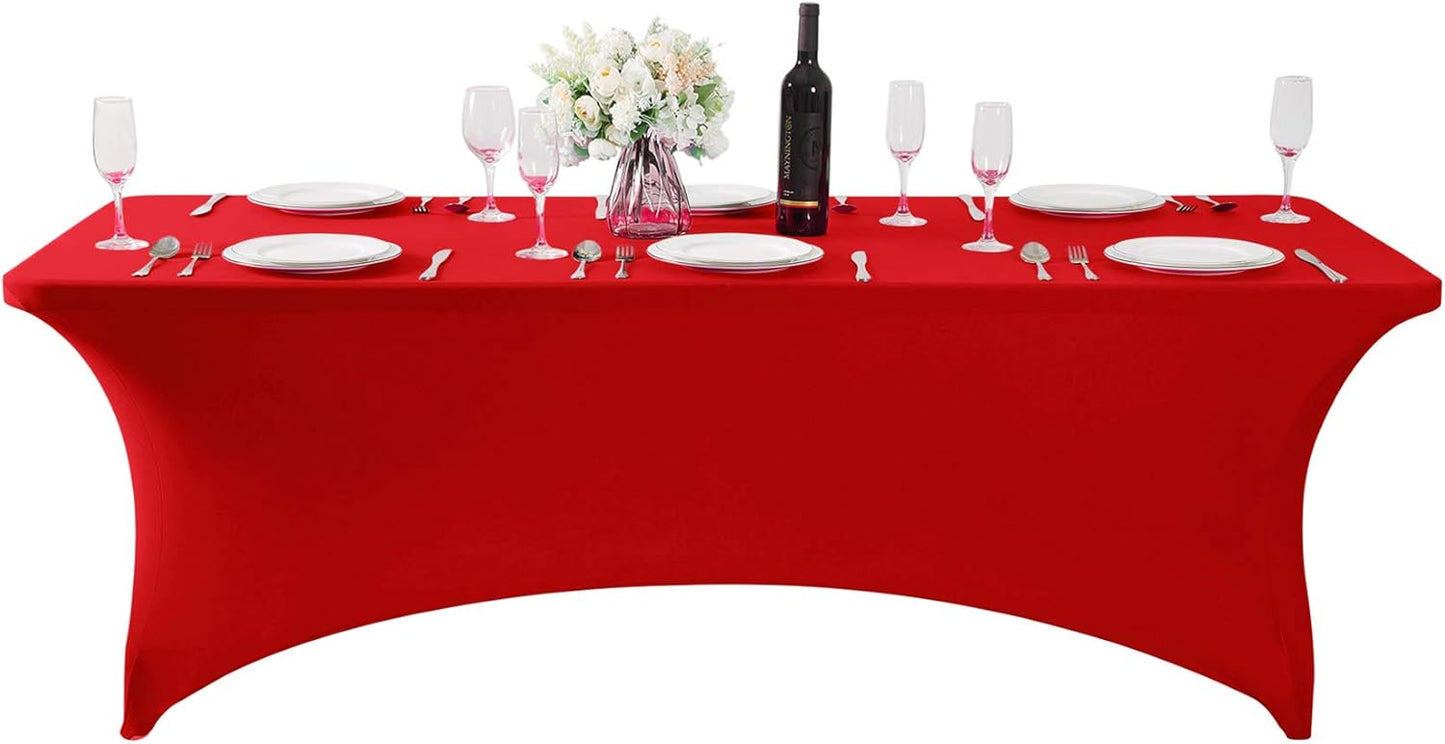 Spandex Table Cover for 6Ft or 4fT or 8ft Table Universal Fitted Stretch Tablecloth for Party, Banquet, Wedding and Events-Red