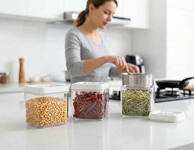 Felli Flip Tite Food Storage Container 4" Medium Size Airtight Lid Lock Top, Stackable Kitchen Canister for Space Saving, Pantry Fridge Cupboard Organizer, Spice Seasoning Pet Treats Snack (0.5 qt)