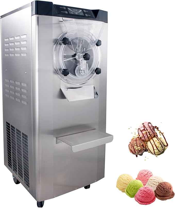 2000W Commercial Hard Ice Cream Machine, 6.3 GPH (18-24L/H) High Capacity Batch Freezer with LED Display, Stainless Steel Hard Ice Cream Maker for Restaurants, Cafes & Bars, 110V-120V Standard US Plug