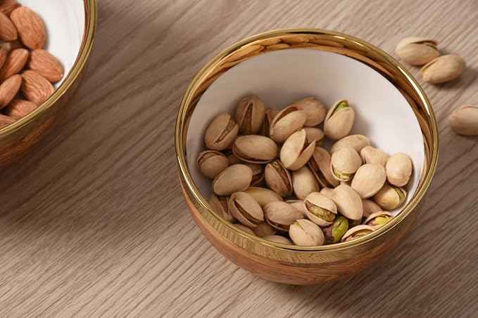 Pampa Bay Wood Look Titanium-Plated Porcelain Snack Bowl, 4.3 Inch, Gold/White/Wood look