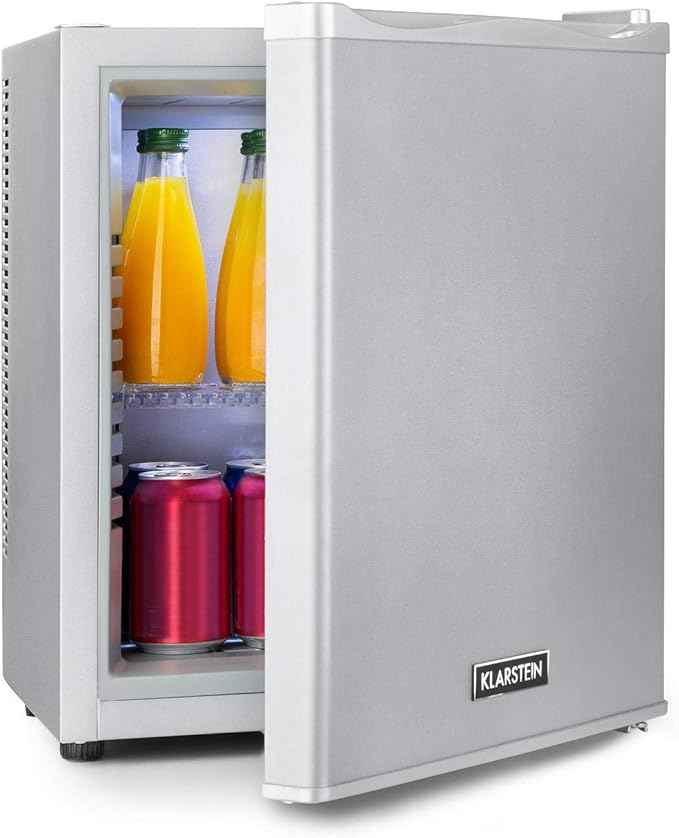 Klarstein Happy Hour – Mini bar, réfrigérateur à boissons, Compression, température de refroidissement : 5-15 °C, classe d'efficacité énergétique A, silencieux : 0 dB, lumière LED, 19 L, Argent