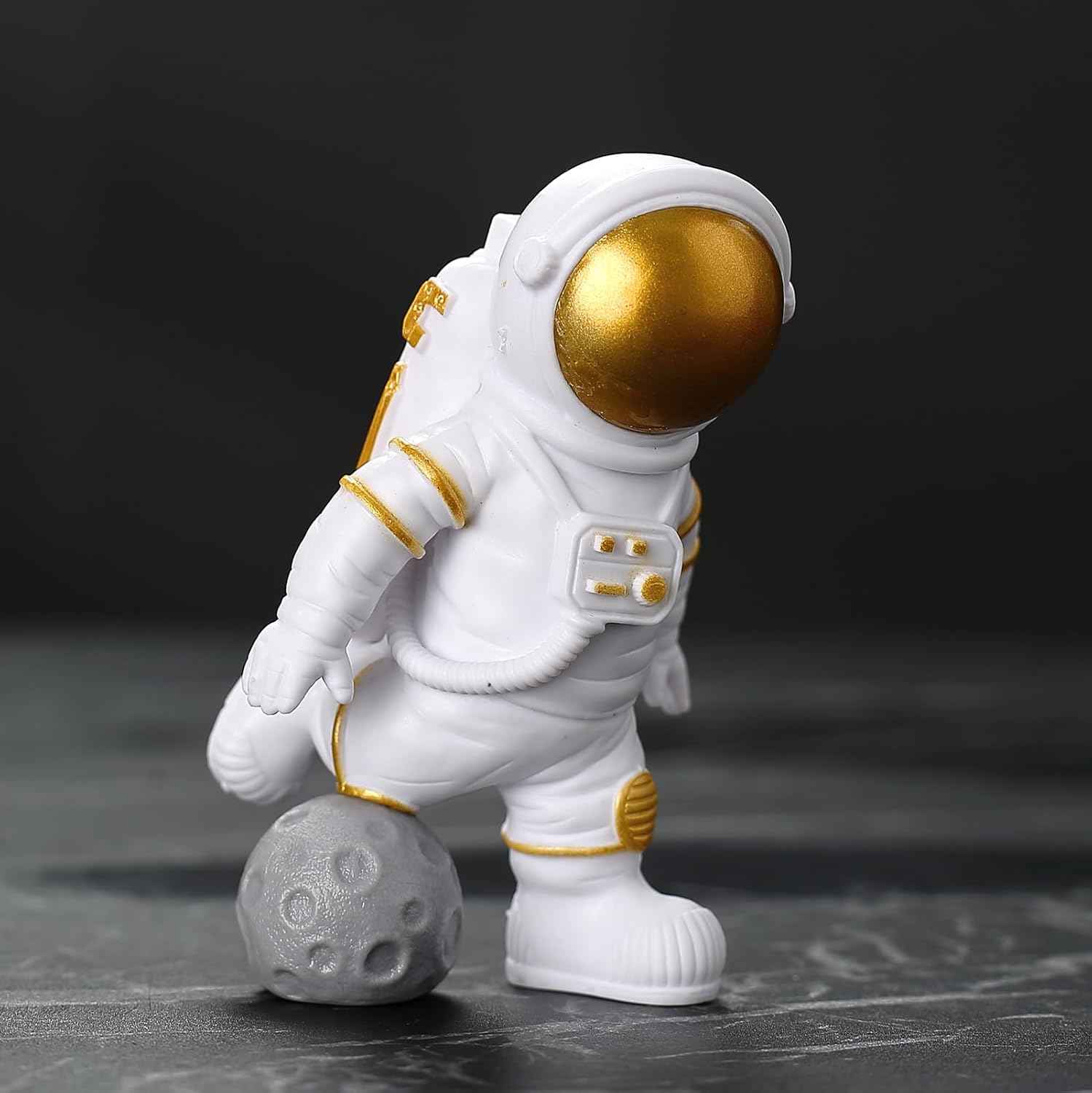 4 Pcs Gold White Astronaut Statues Set of 4, Spaceman Sculpture Figurines Outer Space Theme Decor for Nursery Room Topper (4, Golden)