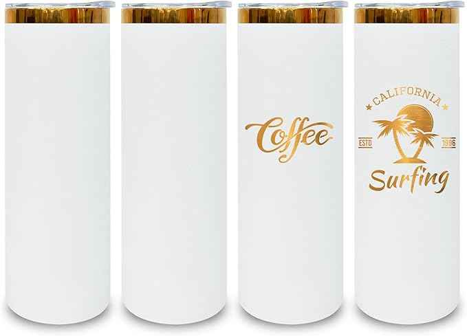 20 oz Skinny Tumblers Stainless Steel Tumbler with Lid and Straw Double Wall Vacuum Insulated Coffee Mug 20oz Powder Coated Cup for Hot and Cold Drinks(White,4 pack)