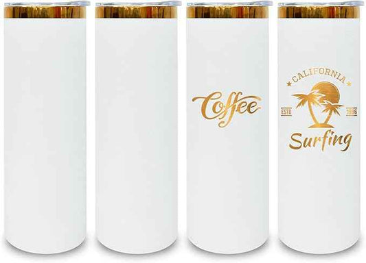 20 oz Skinny Tumblers Stainless Steel Tumbler with Lid and Straw Double Wall Vacuum Insulated Coffee Mug 20oz Powder Coated Cup for Hot and Cold Drinks(White,4 pack)