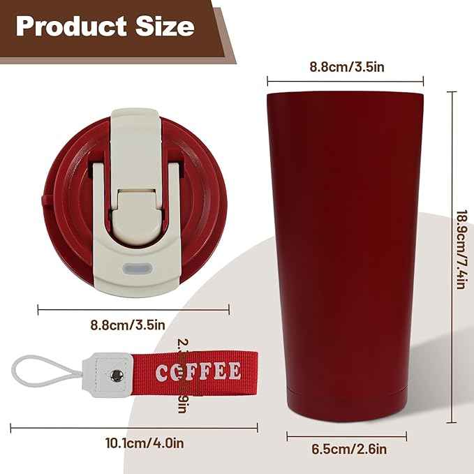 Insulated Coffee Tumbler 17.9oz 530ml Travel Coffee Mug 316 Stainless Steel Dual Drink Openings Leakproof Lid Reusable Insulated Coffee Mug Hot and Cold Ideal Travel Mug for Coffee Lover Daily
