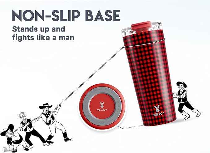 Meoky 24 oz Travel Coffee Mug with Leak-proof Lid, Stainless Steel Insulated Coffee Tumbler, Keeps Hot for 8 Hours or Cold for 24 Hours, Fits in Car Cup Holder (Crimson Plaid)