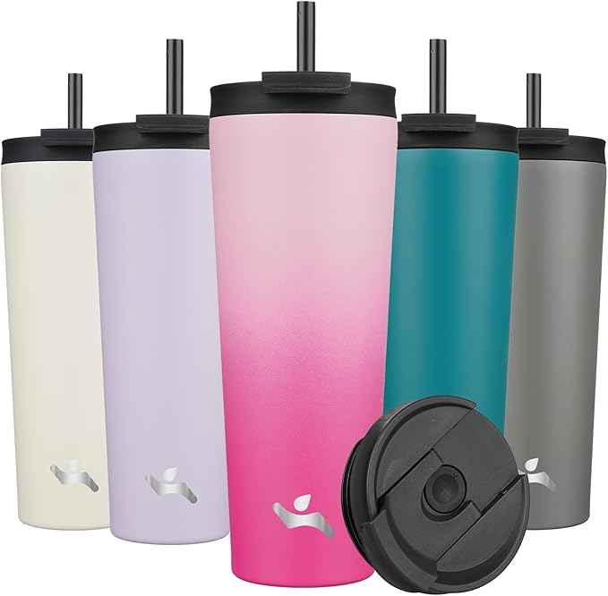 Konokyo 26 OZ Insulated Tumbler with Lid and 2 Straws Stainless Steel Water Bottle Vacuum Travel Mug Coffee Cup,Cherry